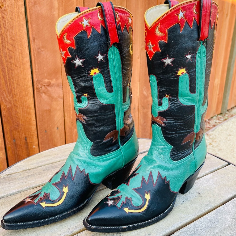 ROCKETBUSTER MEN 7.5 NARROW VINTAGE WESTERN SAGUARO CACTUS BOOTS #940